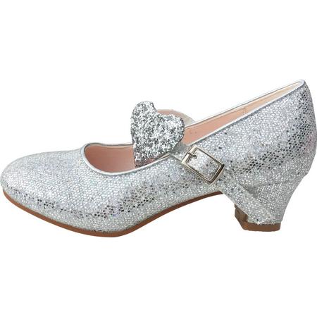 Elsa en Anna schoenen hartje zilver Prinsessen schoenen - maat 35 (binnenmaat 22,5 cm) bij verkleed jurk