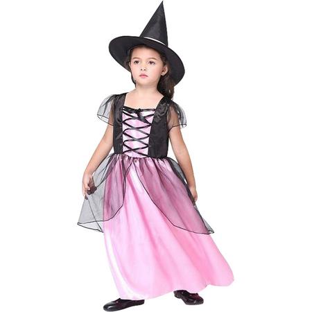 Halloween Heksen jurk Luxe licht roze prinsessen kostuum outfit meisje 6-7 jaar