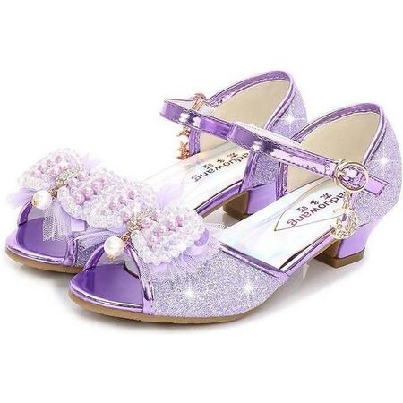 Prinsessen schoenen paars glitter pareltjes maat 26 - binnenmaat 17 cm - bij jurk verkleedkleding