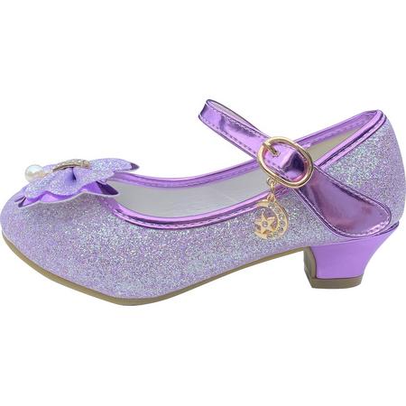 Spaanse Prinsessen schoenen paars glitter strikje maat 26 - binnenmaat 17 cm - bij jurk verkleedkleding