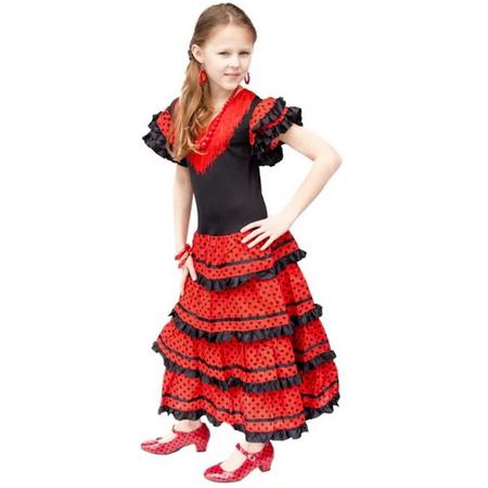 Spaanse jurk - Zwart/Rood - Maat 116/122 (8) - Verkleed jurk