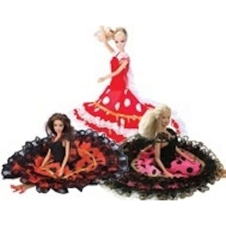 Spaanse jurk - voor Barbie pop roze zwart