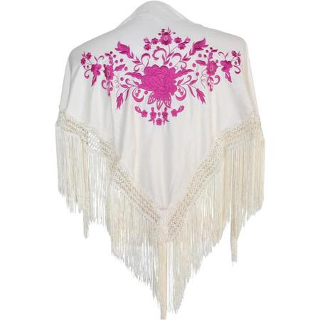 Spaanse manton - omslagdoek - voor kinderen - creme wit roze - bij Flamencojurk