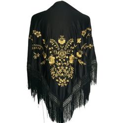 Spaanse manton - omslagdoek - zwart goud bij verkleedkleding of Flamenco jurk