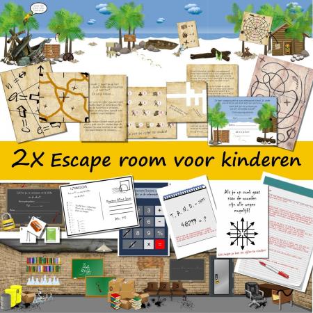 2x escape room voor kinderen – Ontsnap uit de kelder – Ontsnap van het eiland – 8 t/m 14 jaar – 1 tot 4 kinderen –  Compleet draaiboek – print zelf uit!