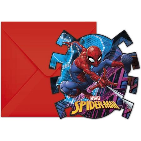 6 Spiderman™ uitnodigingen en enveloppen - Feestdecoratievoorwerp