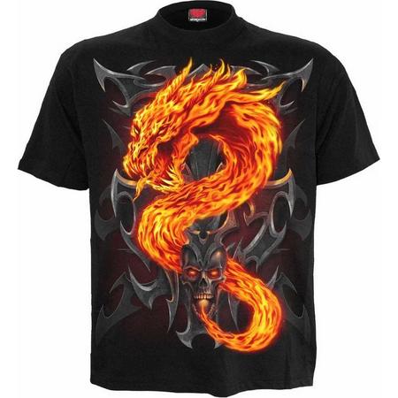 Fire Dragon, gothic fantasy metal schedel draak T-shirt zwart - S - Spiral