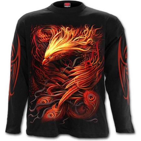 Phoenix Arisen, gothic metal fantasy heren shirt met lange mouwen zwart - M - Spiral