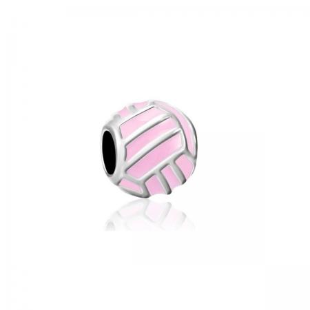 Bedel voor Pandora Armband - Volleybal - Volleybalbal - Pandora - Sportbedel - Hangbedel Charm - Zilver - 925 - Emaille - Roze - Meerkleurig – Ketting - Kraal – SportPresent - Teamkado