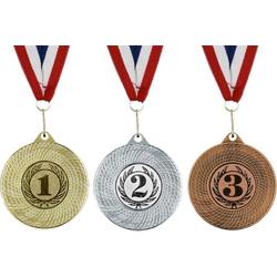 3x Medailles universeel van metaal goud/zilver/brons - 1e/2e/3e plaats inclusief halslint