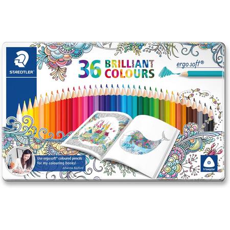 ergosoft kleurpotlood - metalen etui met 36 kleuren - Johanna Basford editie
