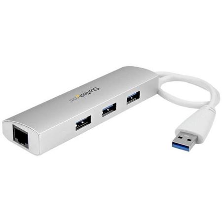3 Poorts draagbare aluminium USB 3.0 hub met Gigabit Ethernet netwerkadapter ge ntegreerde kabel