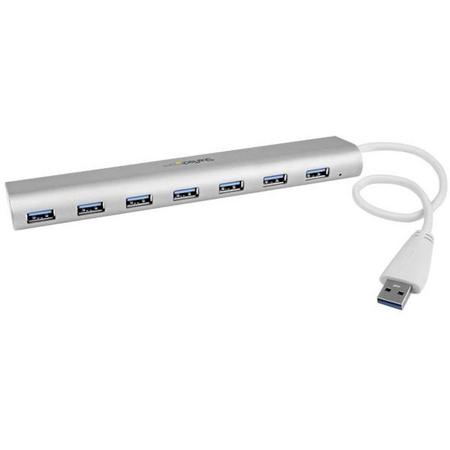 7 Poorts compacte aluminium USB 3.0 hub met geintegreerde kabel - zilver
