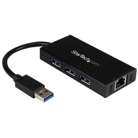 Draagbare USB - 3-poorts - 3.0-hub plus Gigabit Ethernet