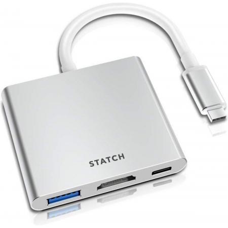 Universeel USB-C adapter voor Macbook met USB, HDMI, USB-C - Zilver - 3 in 1 USB-C - Geschikt voor Macbook / Chromebook / HP Spectre - Windows / Mac OS Laptop / Ultrabooks / Notebook - Statch®