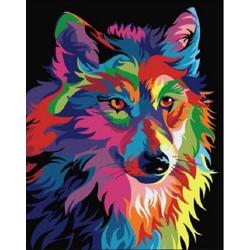Kleurvolle Wolf - Diamond Painting - 20x15cm - Complete Set - Inclusief Tools