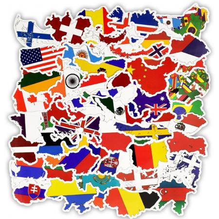 Landen Stickers set – Stickers in de vorm en vlagkleuren van verschillende landen – Educatieve stickers (D-75 (6) (B) 2)