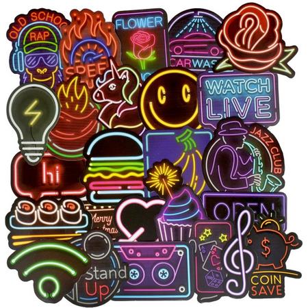 Sticker set voor laptop of andere voorwerpen - Stickerset van 50 stuks - Neon lichten - Voor jong & oud