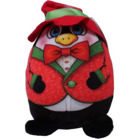 Stop & Look Knuffel Christmas Pinguïn 14 Cm Pluche Rood/zwart