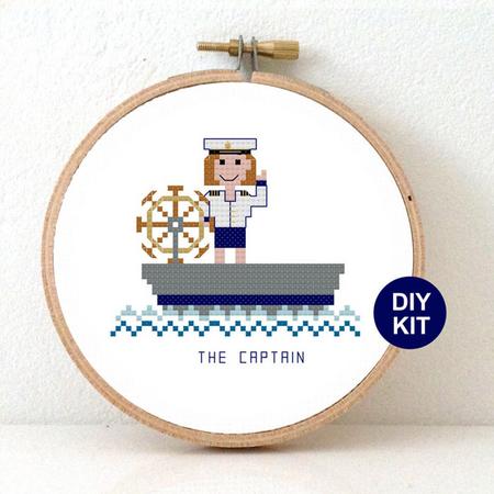 Boot Kapitein borduurpakket. DIY Nautische decoratie voor boot. Boot decoratie borduurpakketten kado voor hem