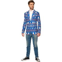 Suitmeister Christmas Blue Nordic Jacket - Heren jasje - Blauw - Kerstblazer - Maat S