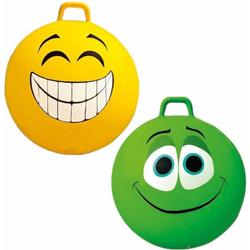 2x stuks speelgoed Skippyballen met funny faces gezicht geel en groen 65 cm - Buitenspeelgoed