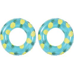 2x stuks opblaasbare zwembad banden/ringen ananas 90 cm -  en/zwemringen speelgoed