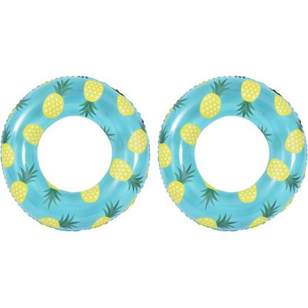 2x stuks opblaasbare zwembad banden/ringen ananas 90 cm - Zwembanden/zwemringen speelgoed