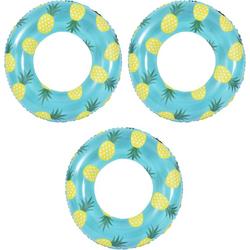 3x stuks opblaasbare zwembad banden/ringen ananas 90 cm -  en/zwemringen speelgoed