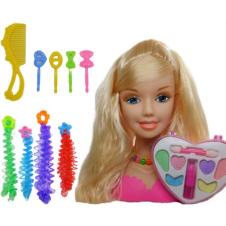 Kaphoofd Prinses met Make Up en Accessoires Set - Groot, 20 cm - Blond haar - Kappop De Luxe - Make Up Pop - Opmaakpop - Kaphoofd Speelgoed - Oefenhoofd meisjes
