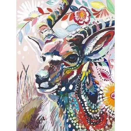 Diamond Painting 40x50cm - Vrolijk geschilderd hert - Volledige dekking - Ronde steentjes
