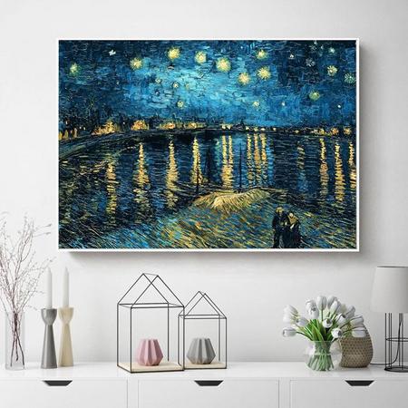 Diamond Painting 50x40cm - Starry Night Over the Rhone - Volledige dekking - Ronde steentjes - Van Gogh