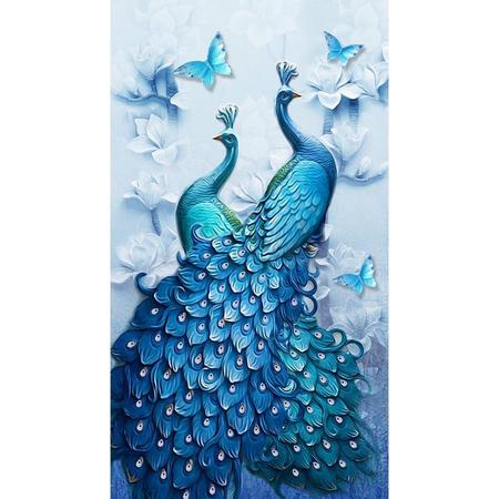 Diamond Painting 60x100cm - Twee pauwen en vlinders - Volledige dekking - Ronde steentjes met speciale vorm, AB steentjes
