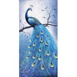 Diamond Painting Volwassenen - Mooie blauwe pauw - fotoformaat 40x80cm - Volledige dekking - Ronde steentjes - Dieren