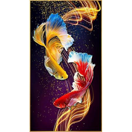 Diamond Painting Volwassenen - Twee vissen - fotoformaat 50x70cm - Volledige dekking - Ronde steentjes - Dieren Vis