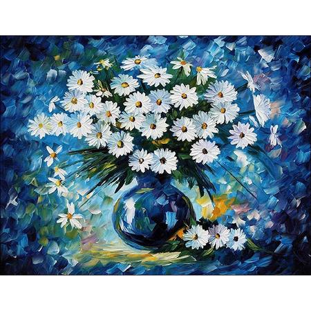 Diamond Painting Volwassenen - Witte margriet - fotoformaat 40x50cm - Volledige dekking - Ronde steentjes - Bloemen