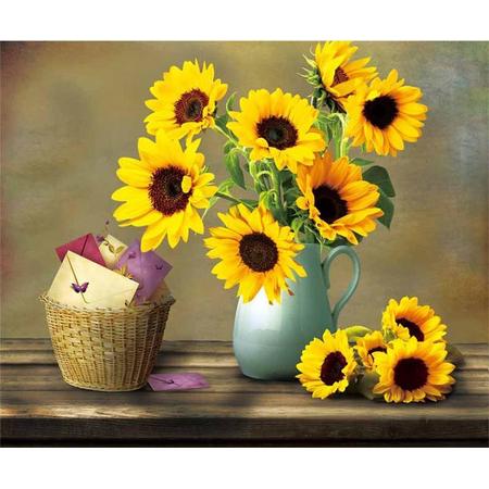 Diamond Painting Volwassenen - Zonnebloem - fotoformaat 40x50cm - Volledige dekking - Ronde steentjes - Sunflower - Bloemen