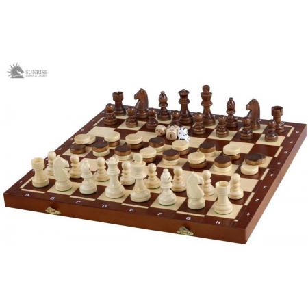 Sunrise- Spel 3 in 1 – schaken  dammen backgammon – luxe schaakspel schaakbord