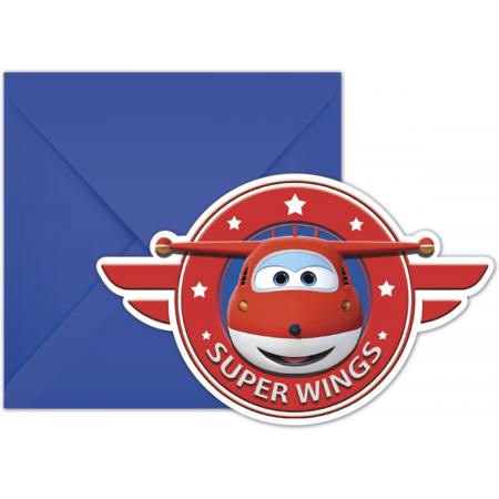 6 Super Wings™ uitnodigingen met enveloppen - Feestdecoratievoorwerp