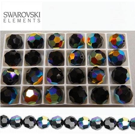 Swarovski kristal, ronde facetkralen (5000) van 10mm in de kleur Jet AB. Verkocht per 12 stuks