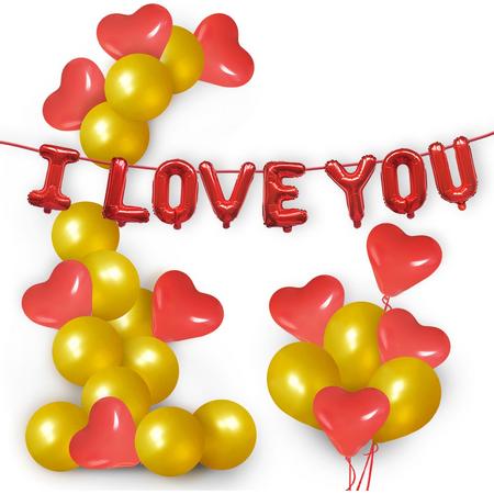 Valentijnsdag decoratieset, Valentijnsdag decoratie, rood hart, gouden ballon, I Love You ballonnen, latex ballonnen voor romantische bruiloftsdecoraties, verloving, Moederdag