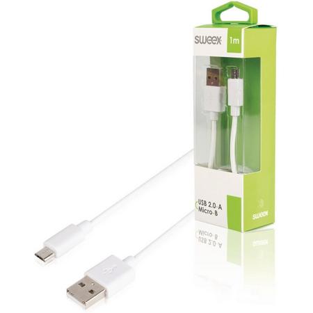 SWEEX -  Witte Micro USB 2.0 Kabel - USB A Male - Micro-B Male 1 m Wit
