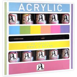 Acrylverfset - met 10 kleuren 40 ml - met penseel - Hobbyverf - Acrylic Paint Set