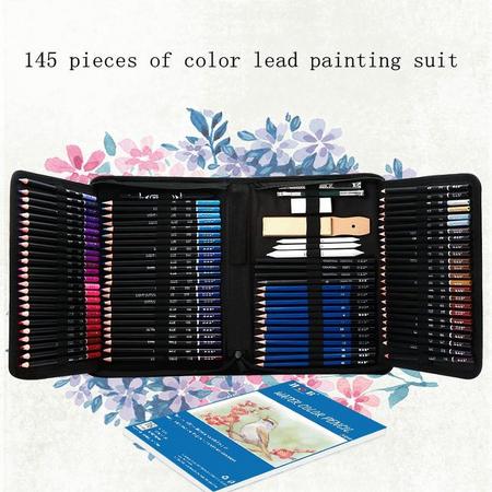 145 stuks Tekening Schets Potloden Grafiet Houtskool Olie Gekleurde Pen Set Draagtas voor Kunst Studenten School Schilderen
