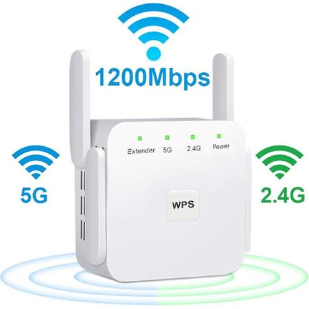 Wifi versterker-1200Mbps-5G- Draadloze-Repeater-Extender- 1200Mbps- Repiter- Wifi Lange- Range -Booster- Wifi -Signaal -Versterker -Ac 2.4G 5 Ghz Ultraboost -Wit
