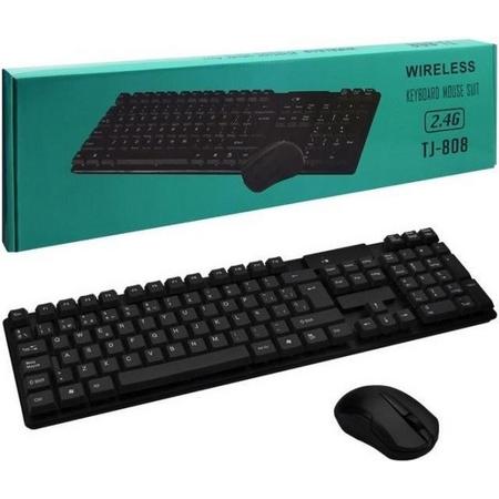 Draadloze Muis en Toetsenbord Set - Wireless Qwerty Keyboard en Mouse - TJ808 zwart