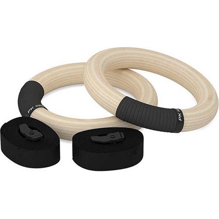 Houten Gymnastiek ringen met ophangbanden en Non-slip - 28mm - Turnringen -  Gymringen - Crossfit - Fitness - Calisthenics