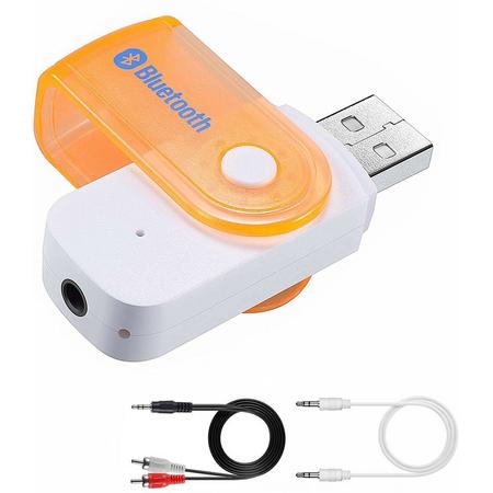 TKSTAR draadloze draagbare Bluetooth, kaartlezer USB-adapter Audio-zender Adapter met 3,5 mm en RCA-kabel voor projector / Tv / PC / CD-speler wit