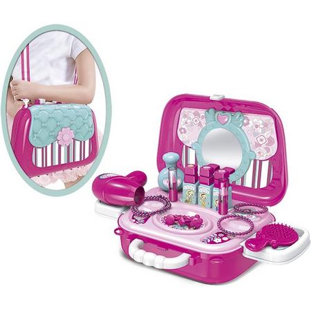 Speelgoed Beautycase voor Kinderen - Tachan - Draagbare Kaptafel met Accessoires - Roze