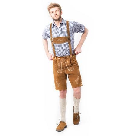 Oktoberfest korte bruine lederhose voor heren type: Anton, 100% leder mt 56
